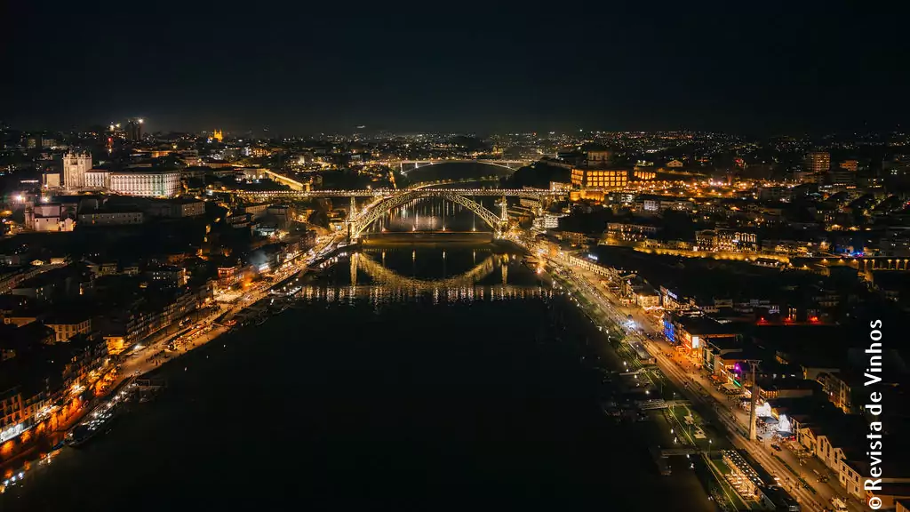 Porto at night, with the Douro river and its bridges